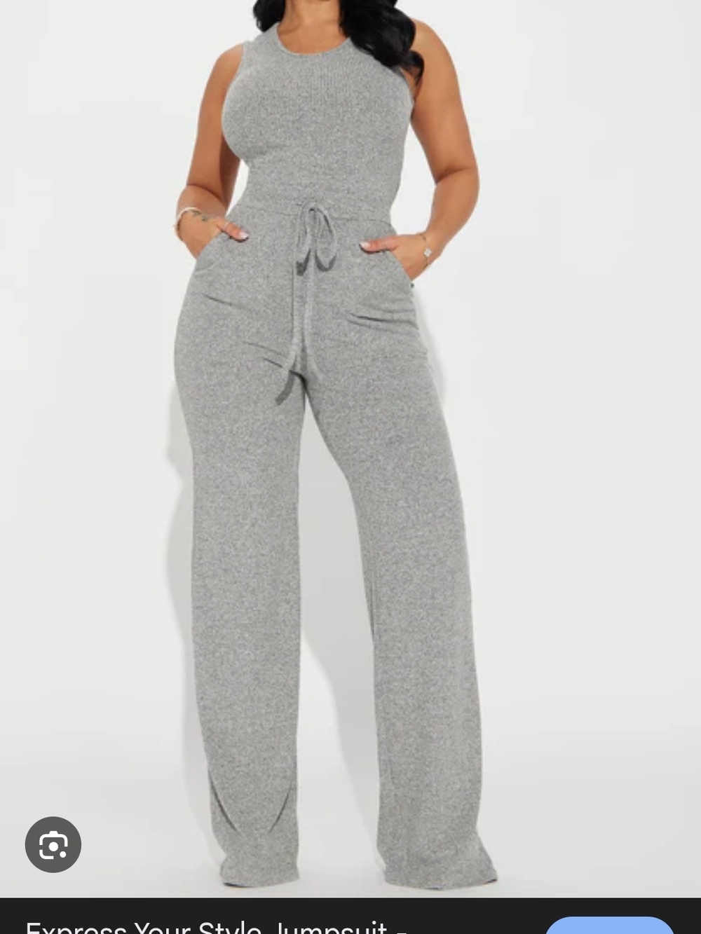 Fashion Nova Gray Ribbed Drawstring Wide-Leg Jumpsuit